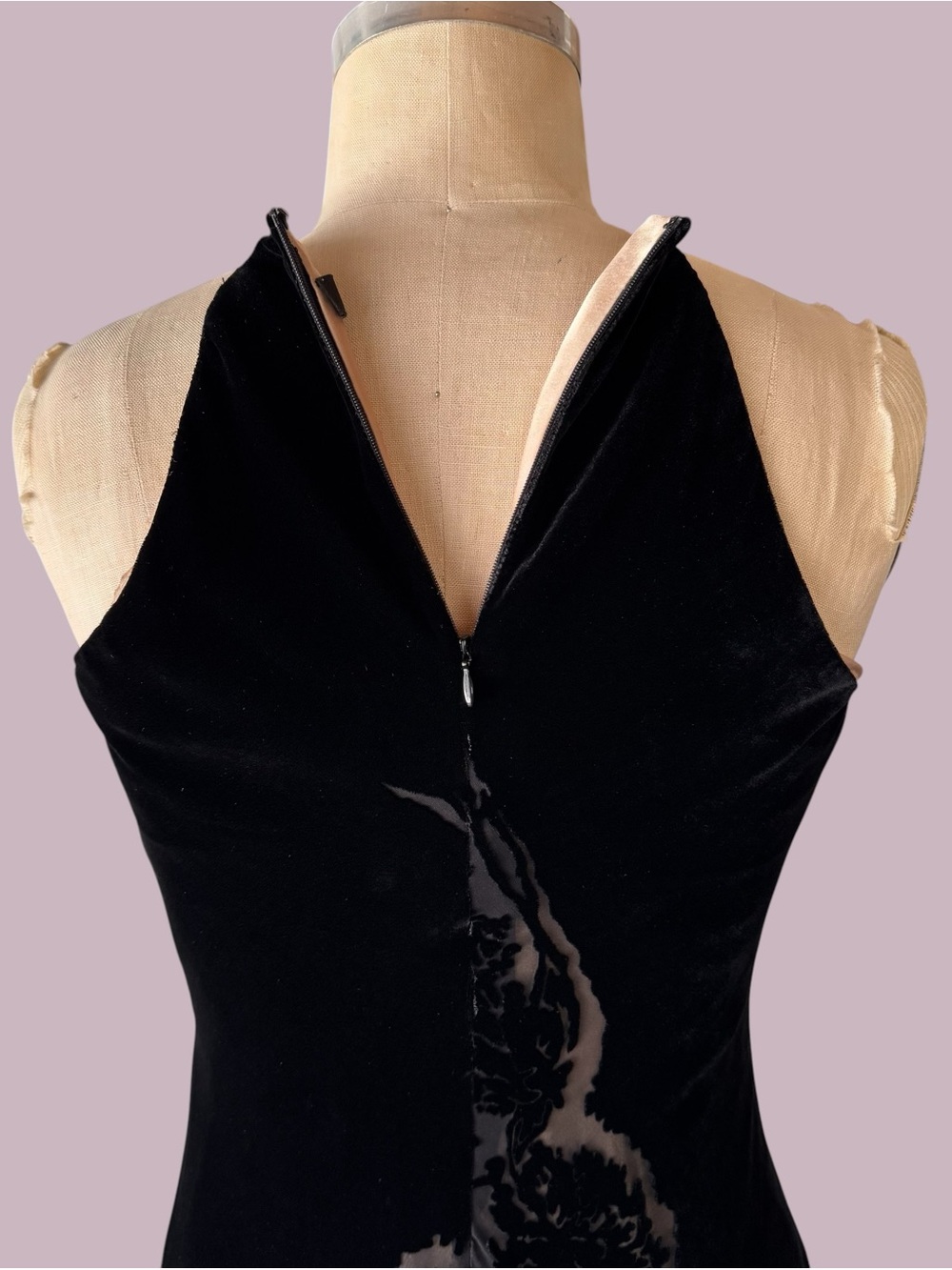 Vintage 90s Laundry by Shelli Segal Silk Velvet Burnout Beaded Maxi Dress - Picture 8 of 9
